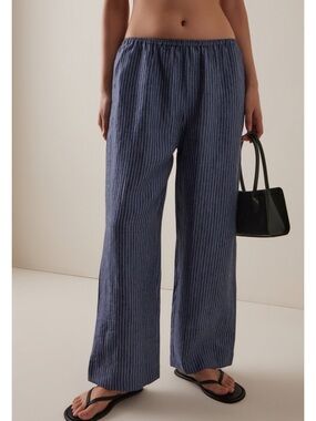 NWT Deiji Studios ease striped linen trousers Striped in Navy